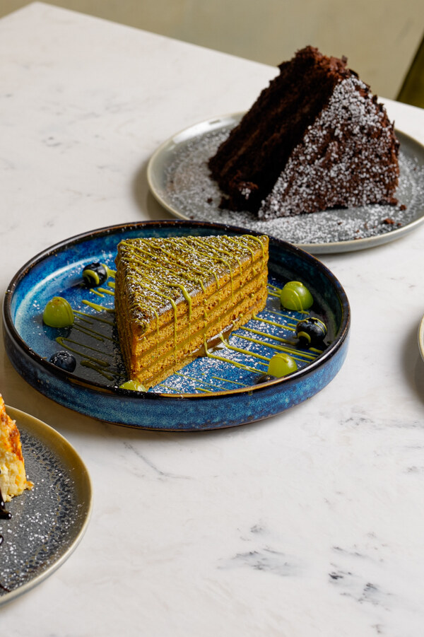 Pistachio and chocolate cake at Fabrice Brasserie, Milton Keynes