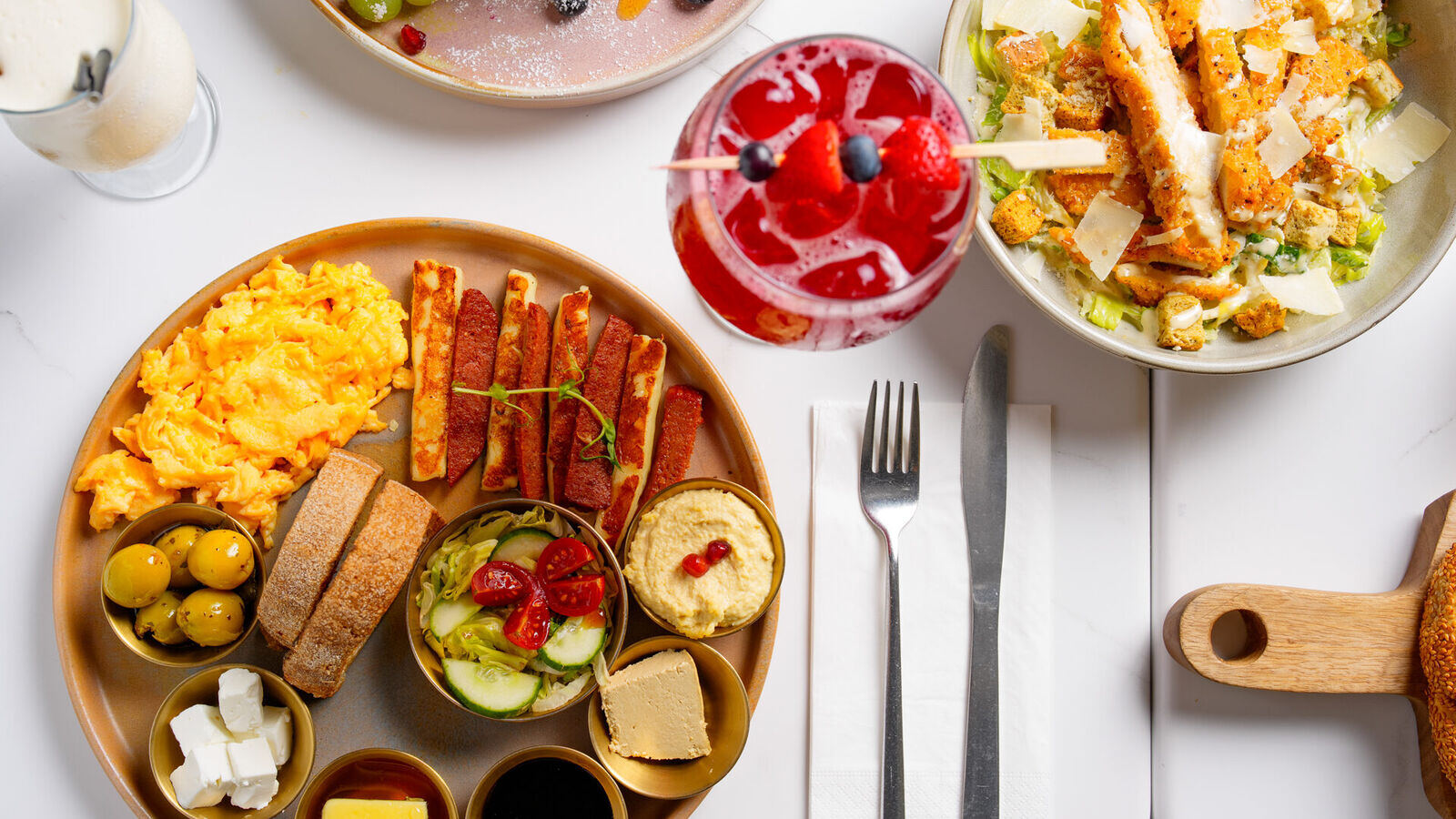 A shared brunch and lunch spread at Fabrice Brasserie, Milton Keynes